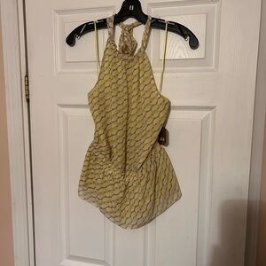 Ryegrass Stylish Yellow Green Patterned Women's Halter Top